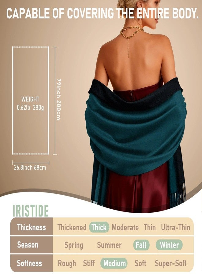 Iristide Pashmina Scarf for Women Winter Dressy Shawls and Wraps for Evening Wedding Travel Party Warm Large Elegant Scarves,Teal Black - Image 4